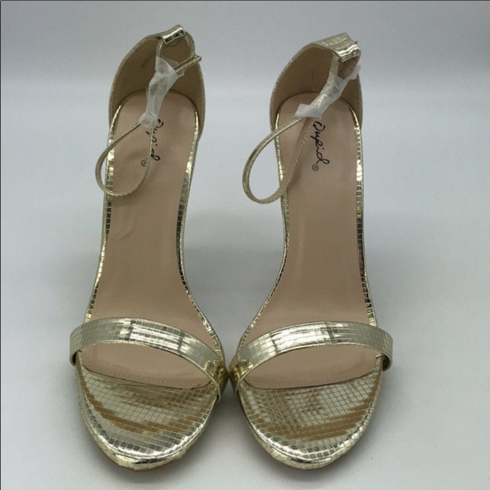 Qupid Metallic Gold Ankle Strap Heels Size 9